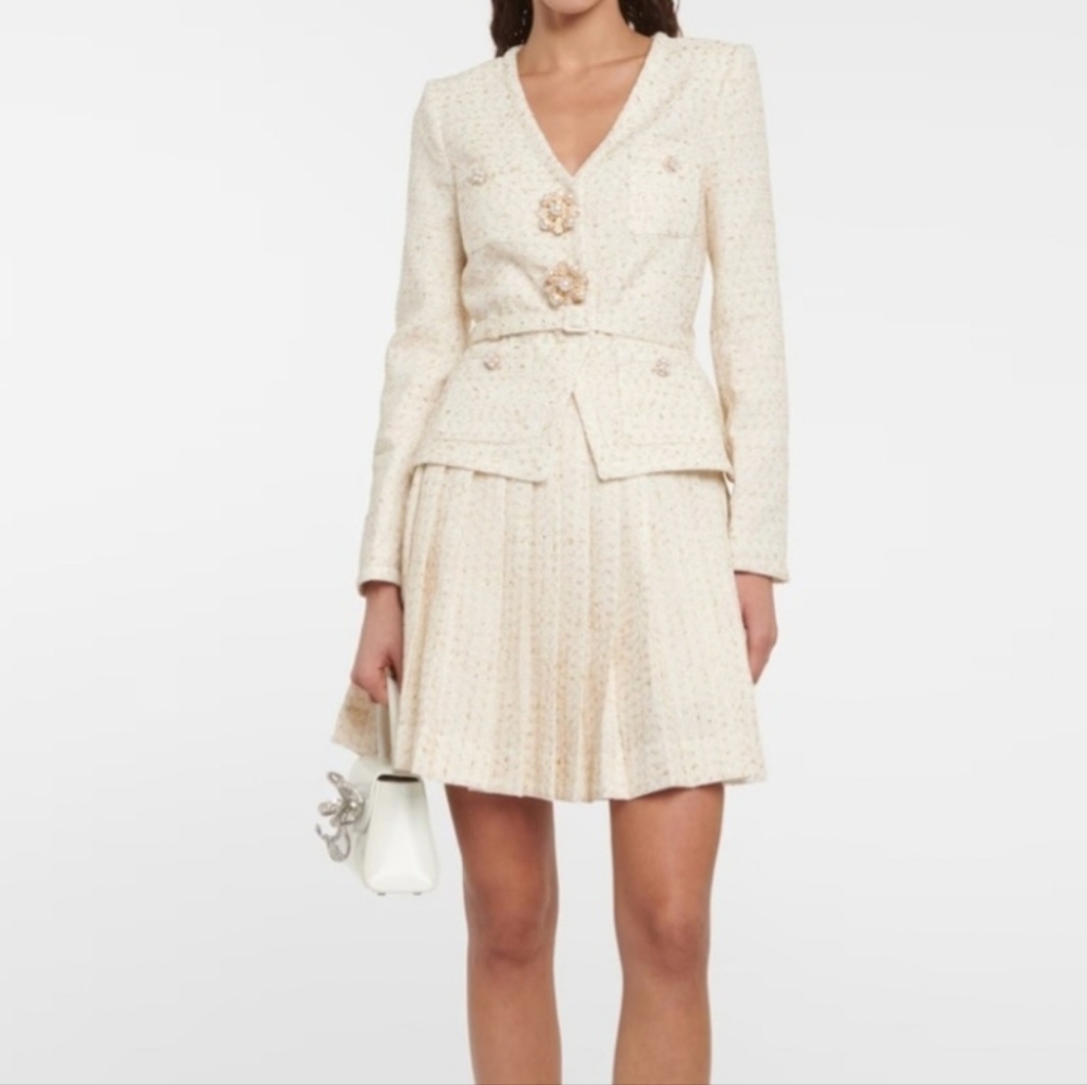Self Portrait Cream Bouclé Tweed Dress